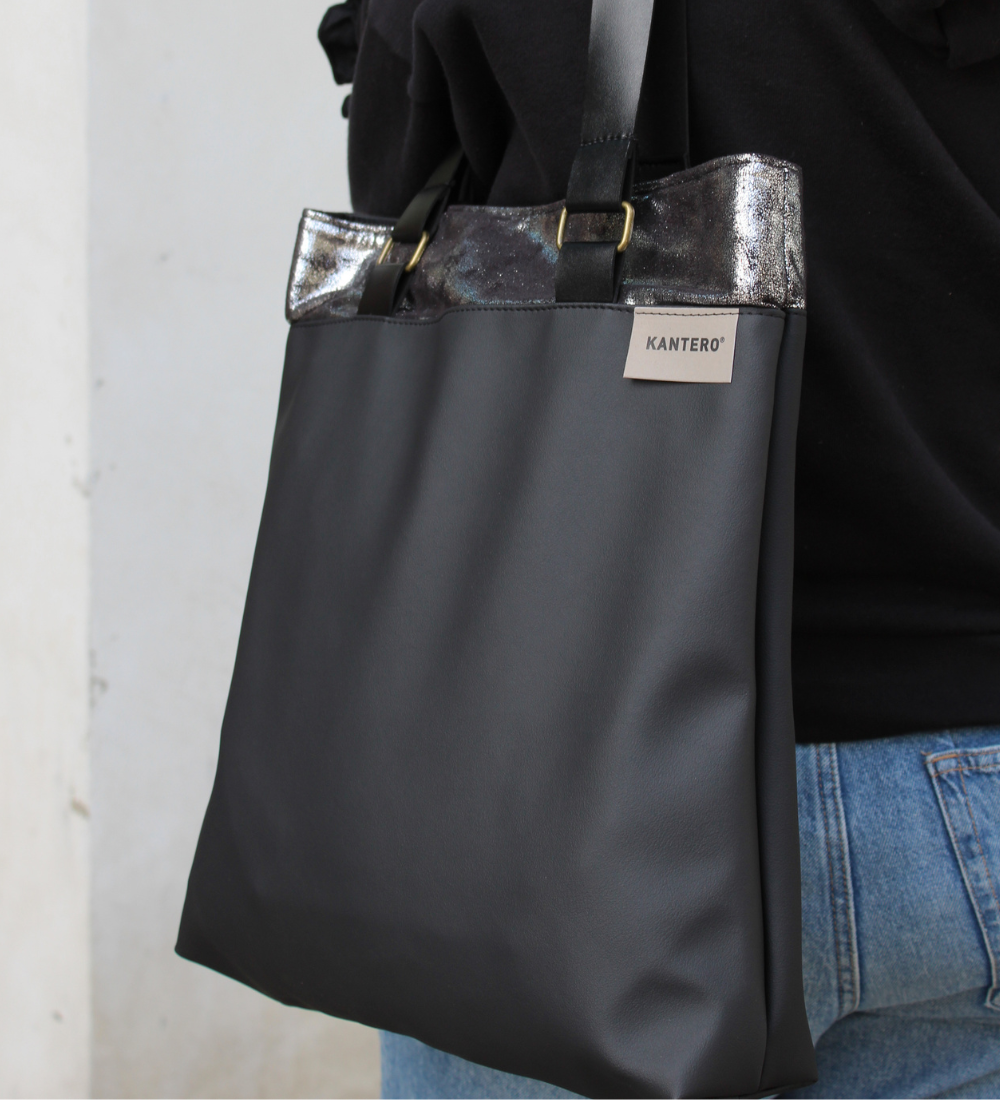 תיק כתף כסוף משופשף ושחור