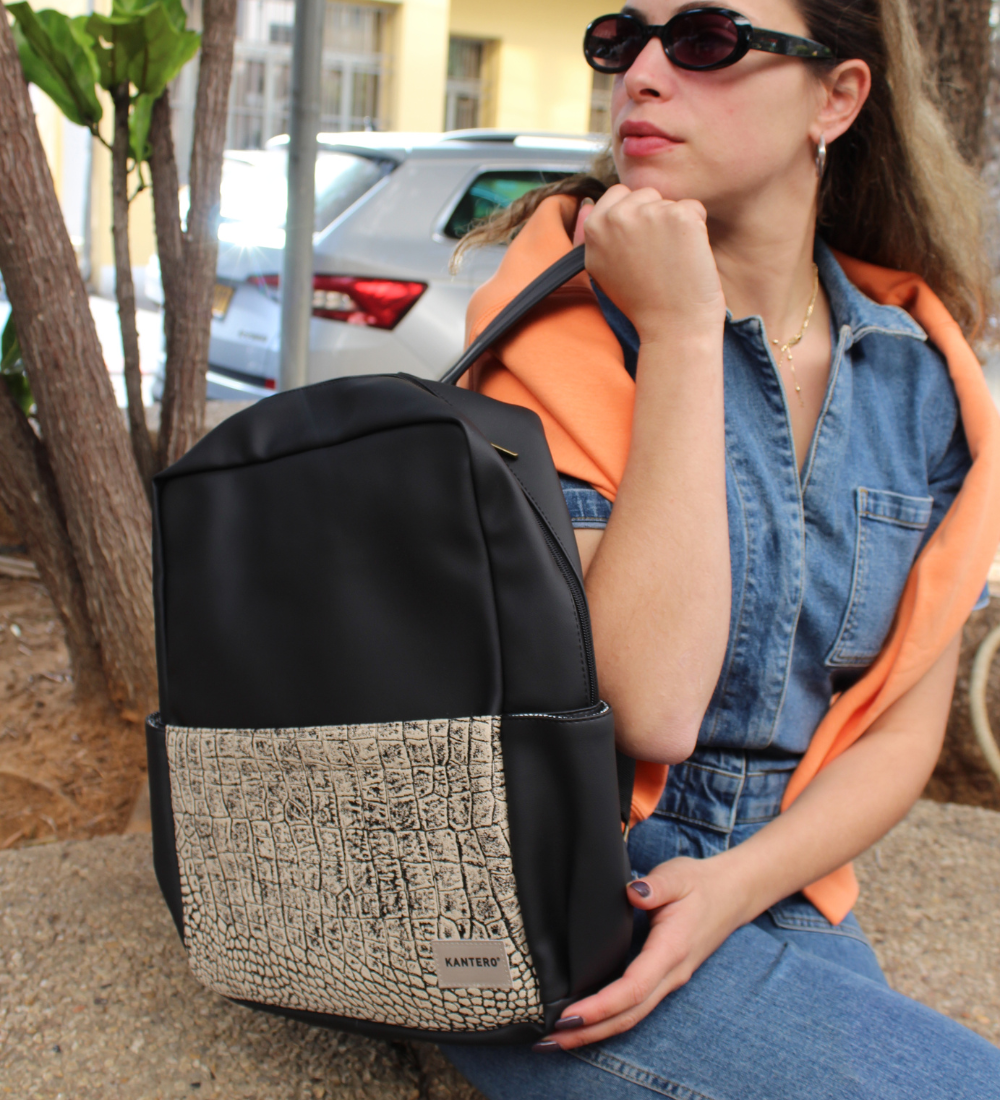 תיק גב וייז הדפס תנין ושחור