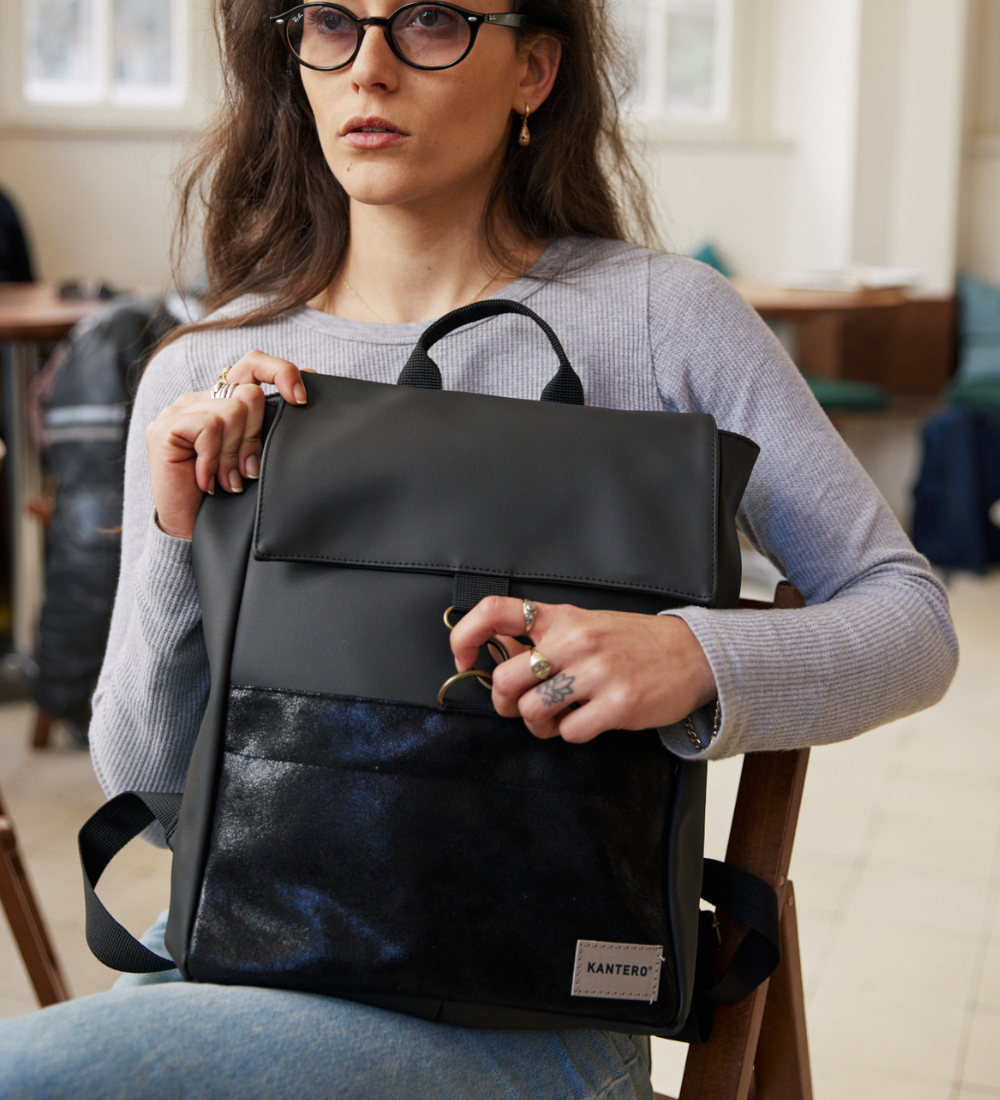 תיק גב אקספרט- שחור נצנצים ושחור