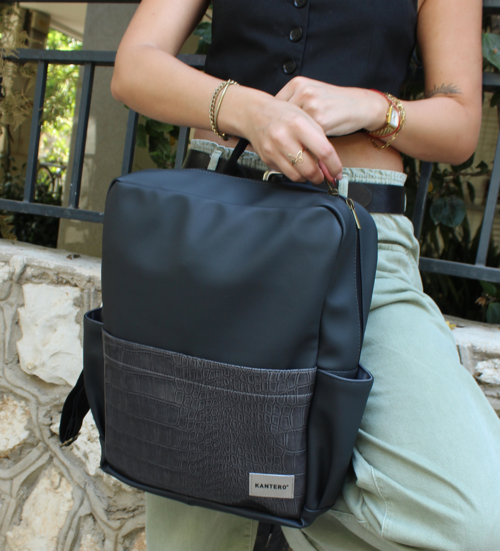 תיק גב וייז קרוקו אפור מבריק ושחור