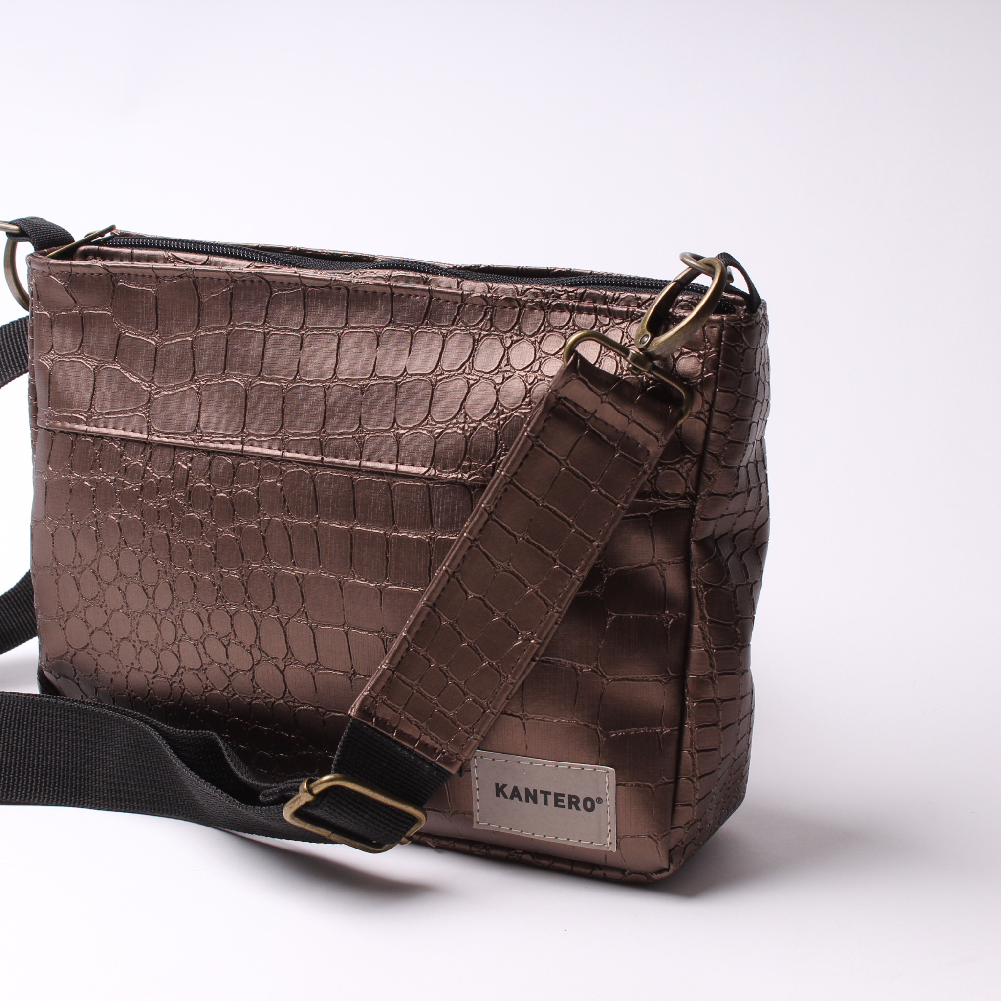 תיק צד  SLIDE -ברונזה קרוקו