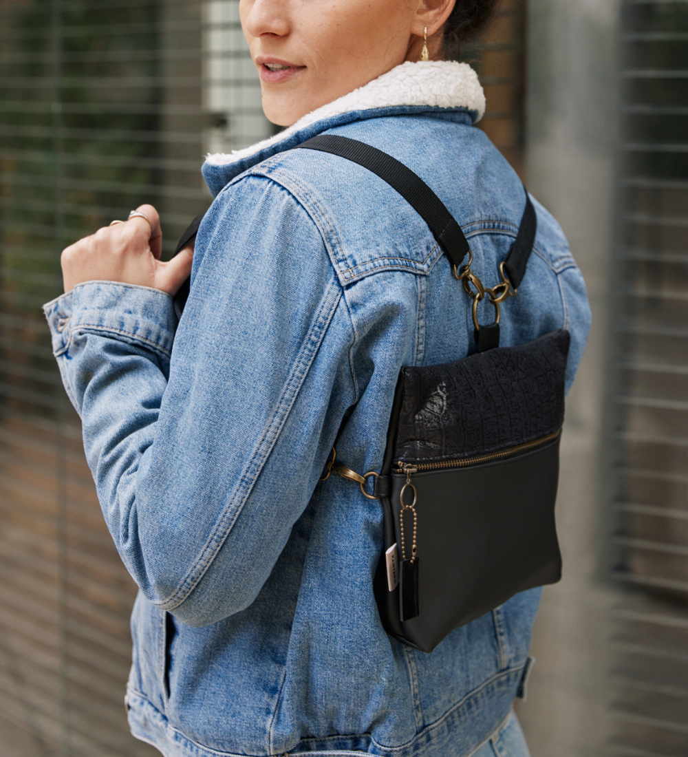 ⁨מיני 4 ב-1 הדפס תנין שחור ושחור ⁩